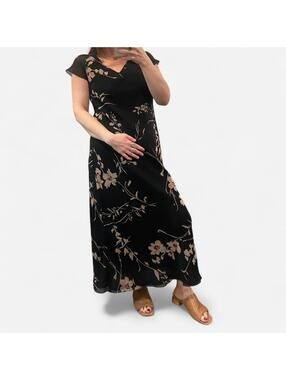 Vintage Silk Floral Midi Dress 2 Black Minimal Y2K